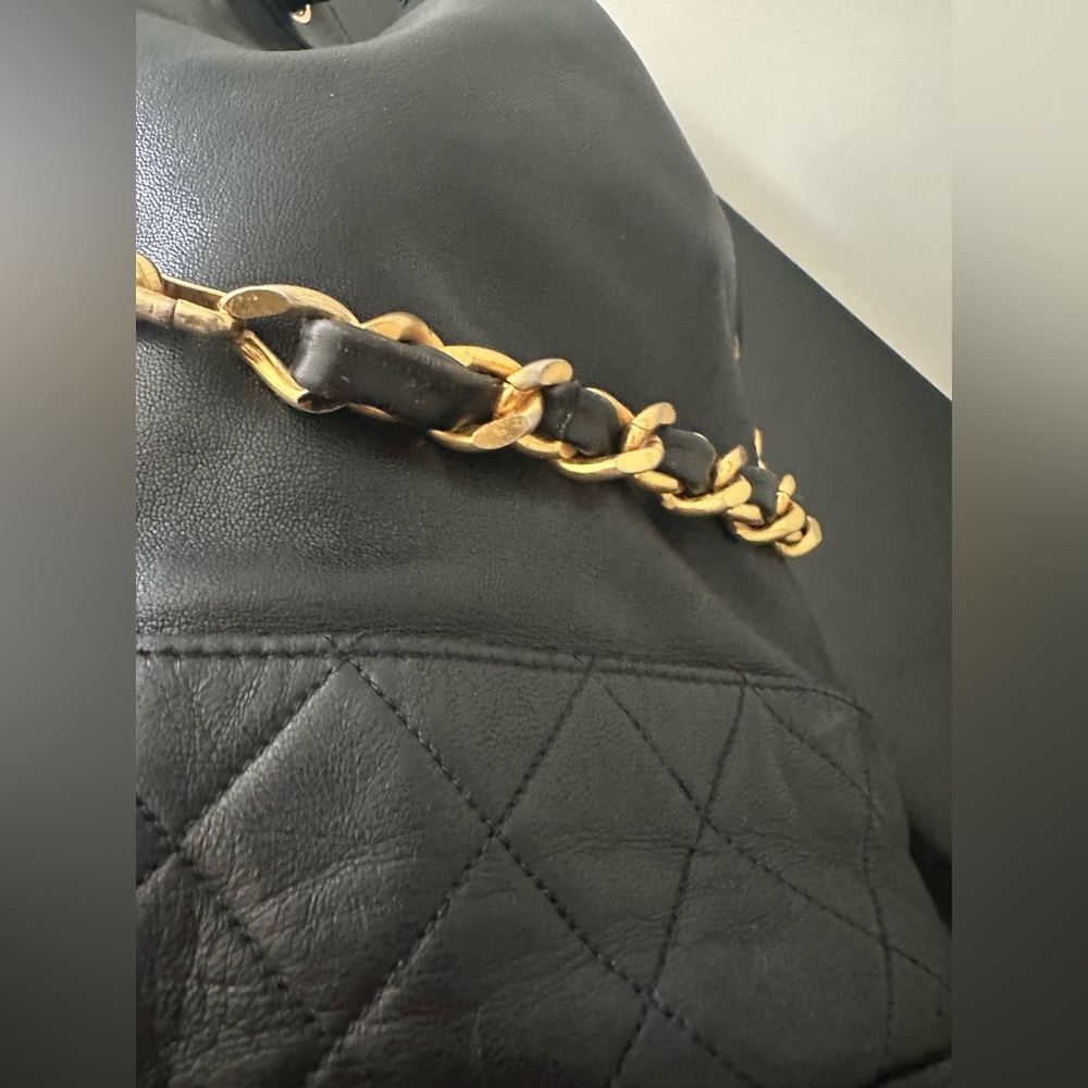 CHANEL Black Leather Bucket Bag with Gold Chain - Picture 10 of 15